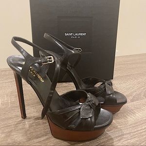 Saint Laurent Bianca Leather Bow Sandal, 37